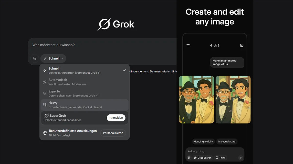 Grok Oberfläche in der App und auf dem Desktop